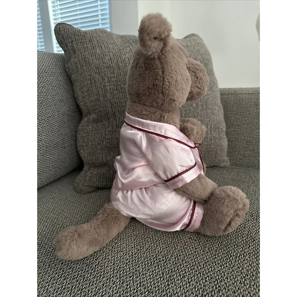 Plush Kangaroo Stuffed Animal Pink Satin Pajamas Holding Baby Joey Plush Toy